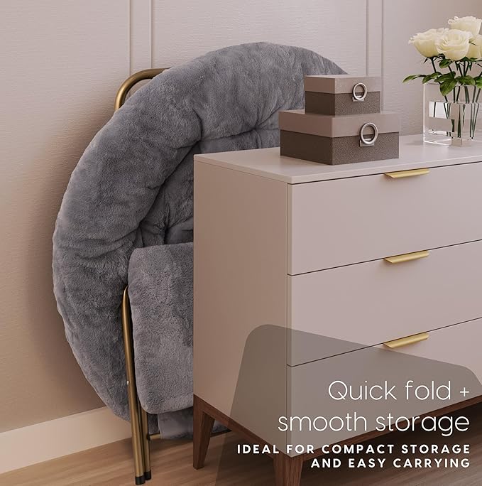 Milliard Cozy Chair with Footrest Ottoman/Faux Fur Saucer Chair for Bedroom/X-Large (Grey)