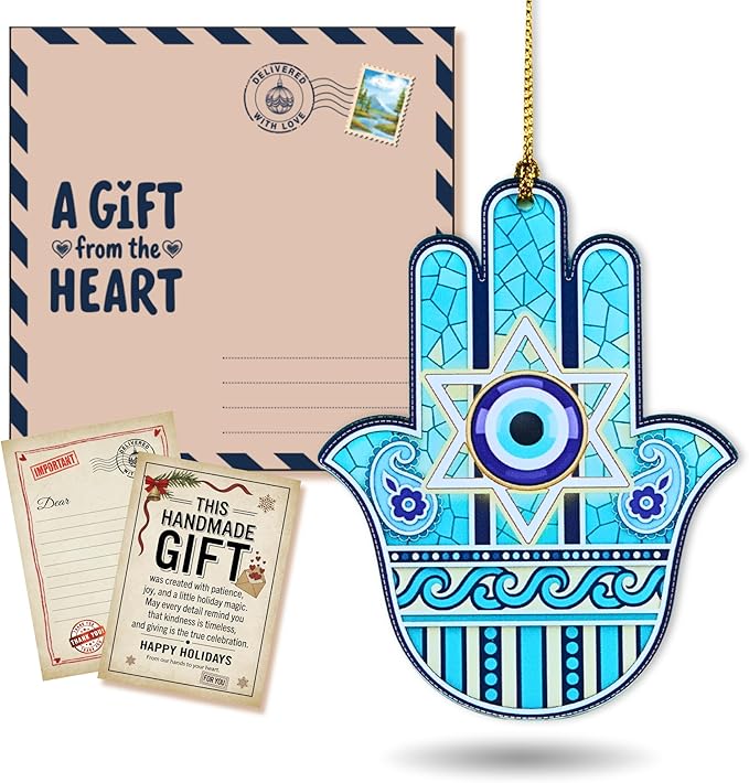Hanukkah Ornament Hamsa Hand Jewish Gifts β Star of David Ornament Acrylic, Judaica Holiday Decor, Jewish Christmas Ornament for Tree, Spiritual Gifts for Home (Hamsa Hand ver 2)