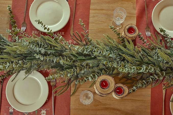 9ft Handmade Christmas Garland,Artificial Eucalyptus Cedar Pine Needles Greenery Seasonal Garland for Christmas Fireplace Winter Holiday Indoor Outdoor Decoration