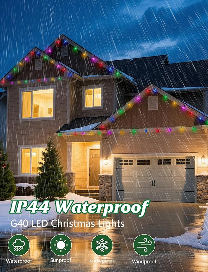 SUNSGNE 25FT LED Globe Christmas Lights with 25 Shatterproof G40 LED Clear Multicolor Round Bulbs, Waterproof Colorful Christmas String Lights for Patio Backyard Porch Balcony Gazebo Party Decor