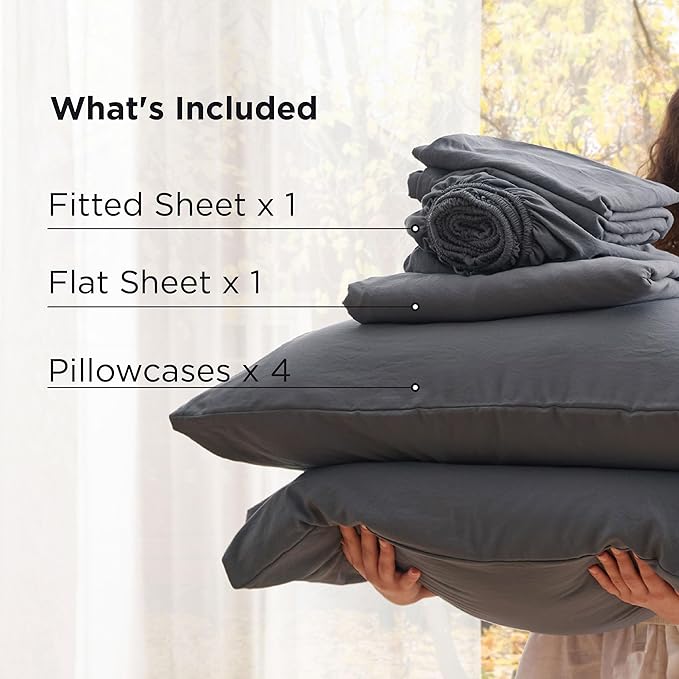 Bedsure Deep Pocket Queen Sheets - 6 Piece, Prewashed Ultra-Soft Queen Sheet Set, Fits Mattresses Up to 18 Inches Thick, Breathable & Secure Fit, Hotel Luxury Bedding, Grey