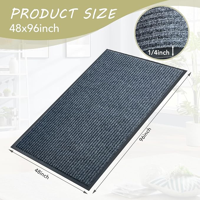 Front Door Mat,4'x8'Indoor Outdoor Door Mat,Heavy Duty Durable Welcome,Commercial Floor Mats Inside Outside Entrance, Waterproof All-Season, All-Weather Non Slip Backing Doormat for Entryway,Dark Gray