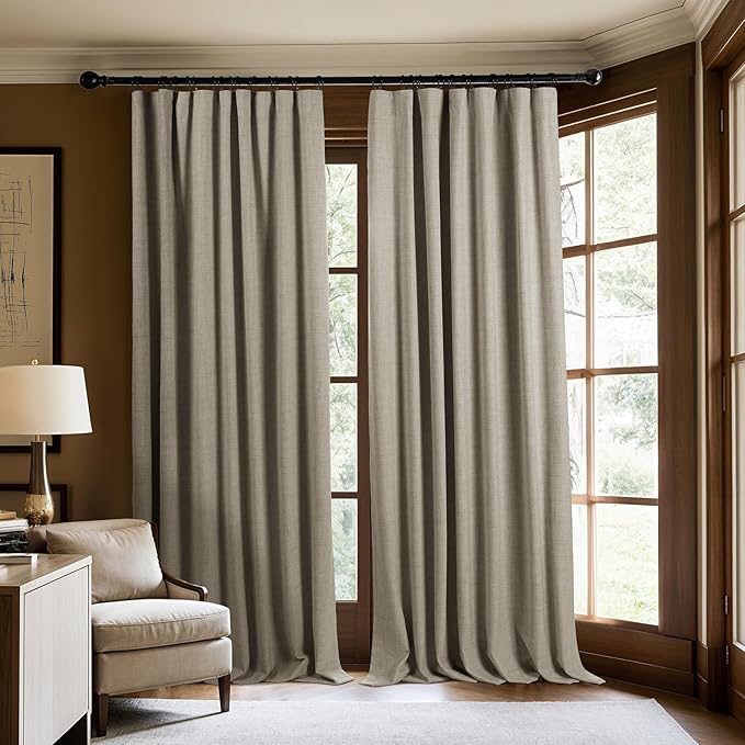 100% Blackout Curtains 96 inches Length Linen Blend Bedroom Curtains, Rod Pocket Back Tab Black Out Window Curtain Set Living Room Curtains, Full Blackout Curtains 2 Panels Drape, Linen