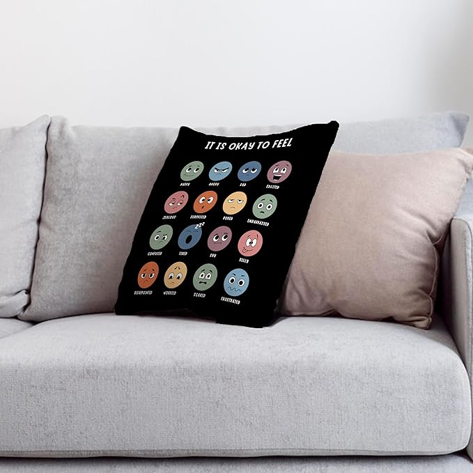 Nogrit Counseling Office Must Haves Throw Pillow Cover, Calming Corner, Mental Health Pillowcase 18x18 Decor for Kids Room,Mental Health Counselor Gifts, Calming Corner Pillow Covers - Black
