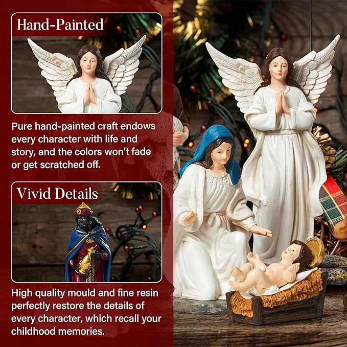 Nativity Sets for Christmas Indoor Set of 13 Pieces 11.8 Inches Resin Figurines Holiday Decorations Nativity Scene Tabletop Decor Religious Collection Gifts
