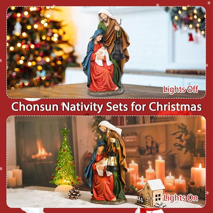 Christmas Village 12.2 Inch Nativity Sets Figurine Nativity Scene Interior Display Figurines Decorations Room Tabletop Indoor Decor