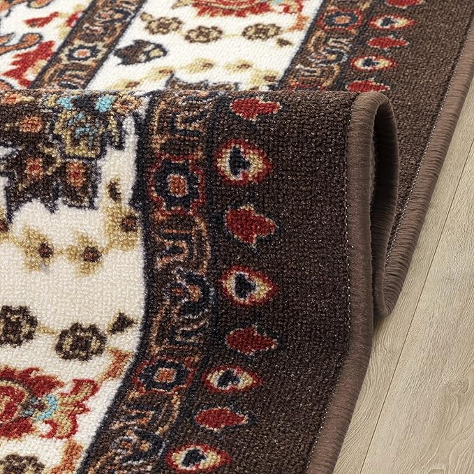 Antep Rugs Alfombras Oriental Traditional 4x6 Non-Skid (Non-Slip) Low Profile Pile Rubber Backing Indoor Area Rugs (Brown, 4' x 5'8")