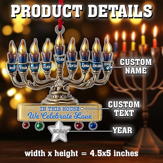 Family Christmas Ornaments - Hanukkah Ornament, Personalized Merry Chrismukkah Jewish and Christian, Hanukkah Ornaments for Tree, Jewish Ornament for Chrismukkah Decorations