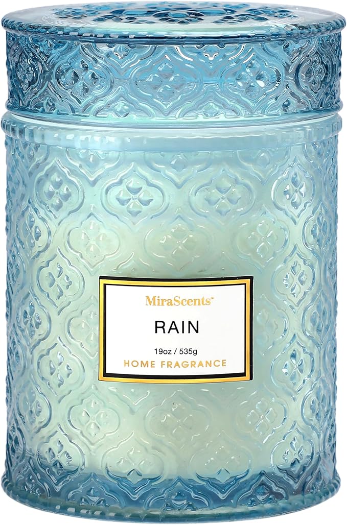 Rain Summer Scented Candles, 19oz Aromatherapy Candles Gifts for Women, Blue Luxury Large Decorative Candles in Glass, Natural Soy Wax for Home