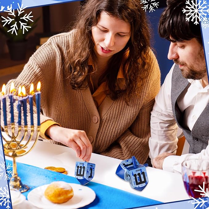 2 Pcs Hanukkah Dreidels Game Toy Extra Large Wooden Dreidel for Hanukkah Decoration with English Transliteration, Forever Spinning Tops Party Favors(Snowman)