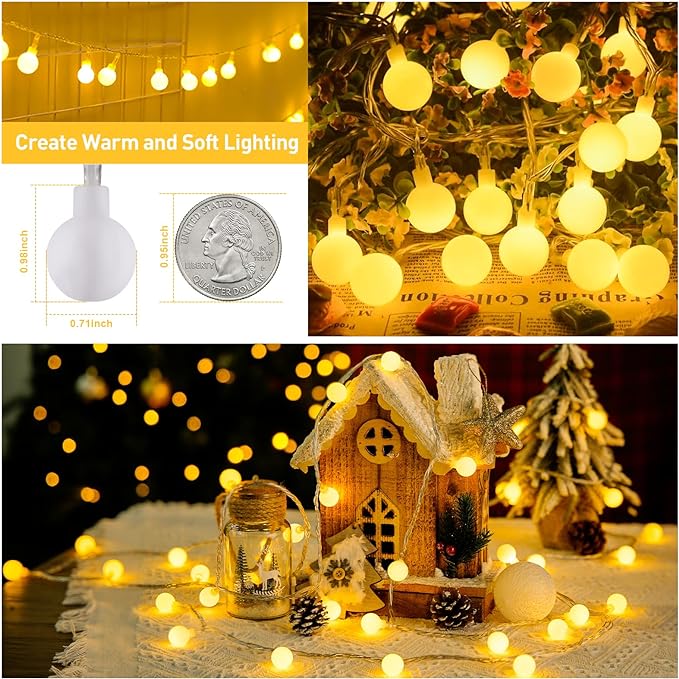 JMEXSUSS 100 LED Connectable Globe String Lights Indoor Bedroom, 33ft Warm White Christmas String Lights Plug in with Remote, 8 Modes Hanging Fairy Lights Outdoor for Room Classroom Dorm Party Decor