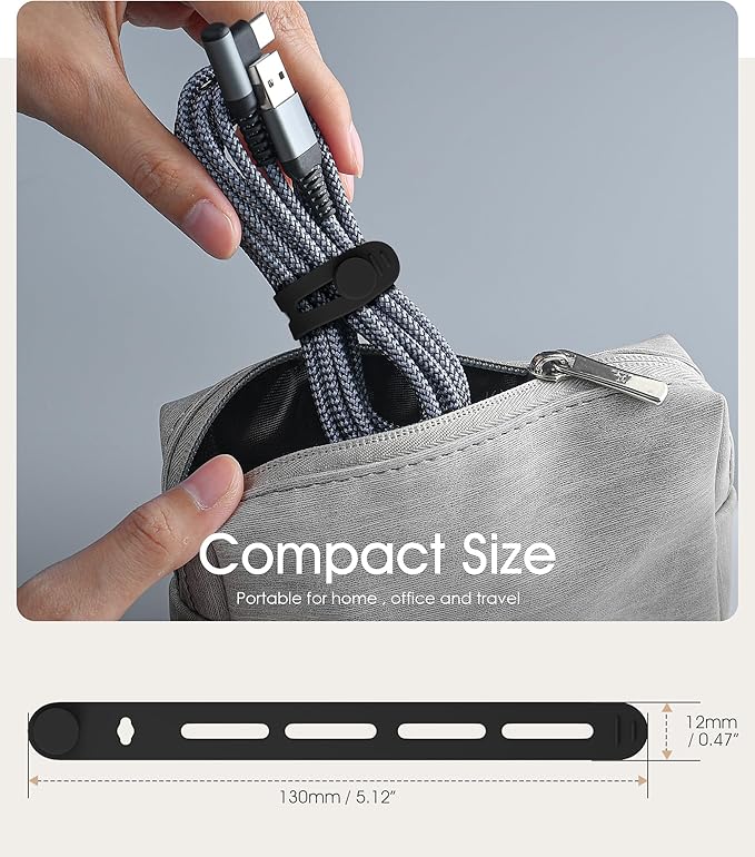 20Pcs Nearockle Silicone Cable Ties, 5.12 Inch Adjustable Cord Organizer Reusable Zip Ties for Charging Cords Earphone Computer Wire, Office Desk Cable Management Travel Accessories(Black)