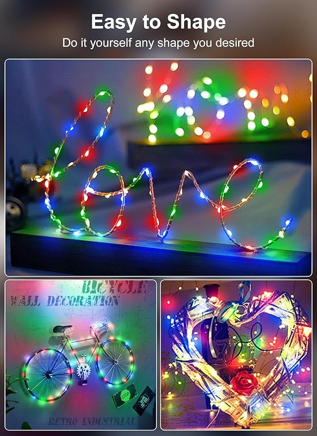 33Ft 100LED Outdoor String Lights, Fairy Lights Battery Operated with Remote, Waterproof Twinkle Lights for Bedroom Dorm Patio Tapestry Backyard Garden Party Indoor Christmas Decoration, Multicolor