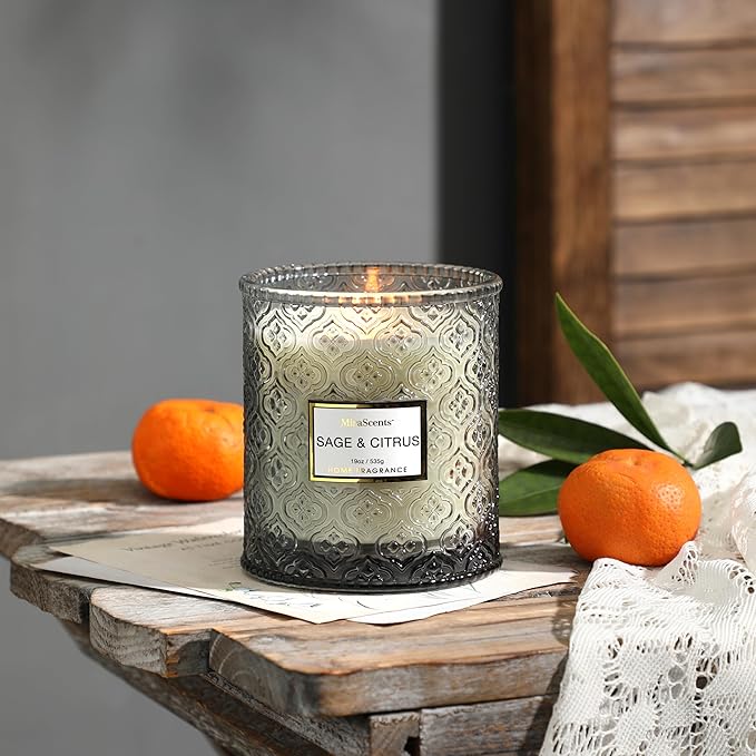 Sage & Citrus Scented Candles, Large Natural Soy Candle, 88 Hours Burning Time, Decorative Candles in Glass, Aromatherapy Candle Gift for Women, 19oz