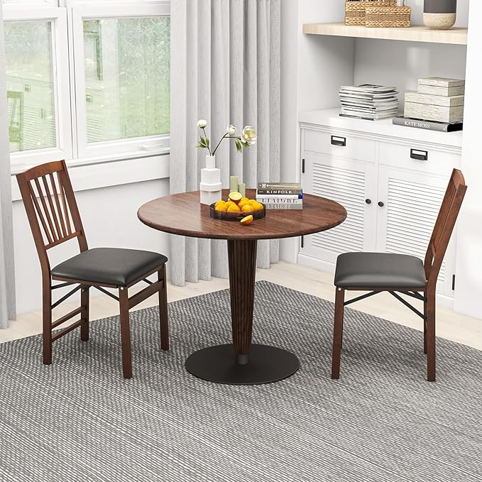 Giantex Folding Dining Chairs Set of 2, Foldable Wood Kitchen Chairs with Padded Seat, Solid Wood Frame, Max Load 400 Lbs, No Assembly Easy to Store Wooden Dining Chairs for Apartment, Small Space
