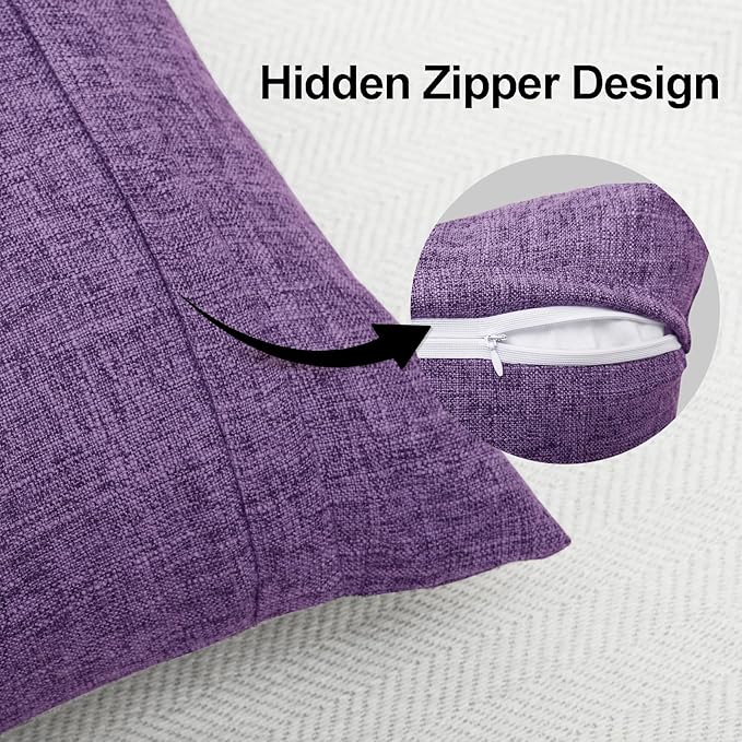 JIUZHEN 18x18 Inch Lavender Faux Linen Pillow Covers Set of 2, Boho Chic Decorative Cushion Covers for Sofa Nursery, Zippered Washable Pillow Case
