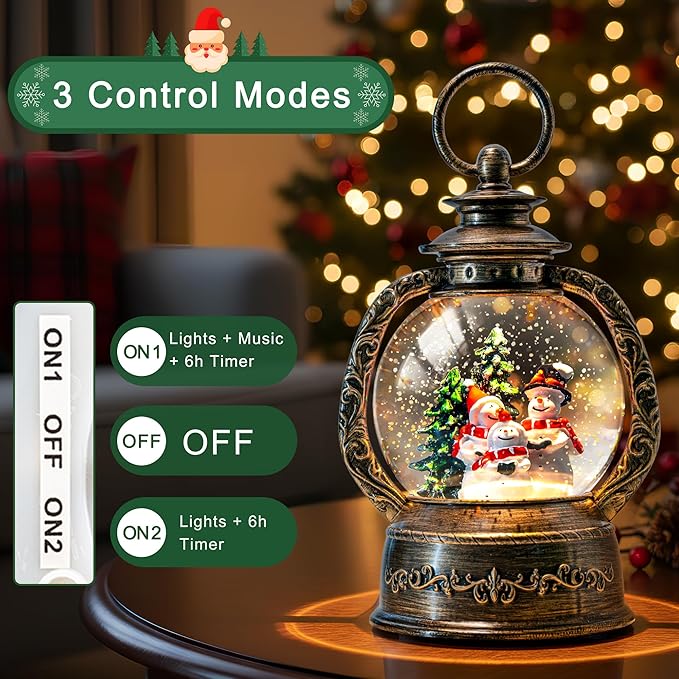 9.4" Christmas Snow Globe Water Lantern with Snowman Choir Scene Battery Operated or USB Powered Musical Lighted Holiday Decoration for Tabletop Display for Family and Friends
