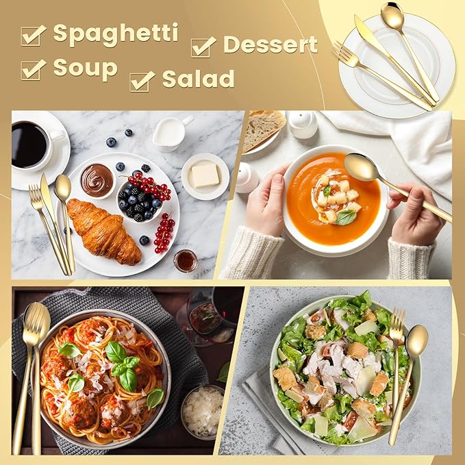 240 Pcs Gold Silverware Set for 80 - Stainless Steel Flatware Cutlery Set Include Forks, Knives & Spoons for Wedding Parties, Kitchen, Restaurant - Dishwasher Safe