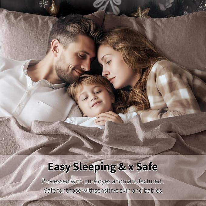 LBRO2M 100% Linen Sheet Set 16" Deep Pocket Full Size,Bed Sheets 4 Piece Sets,Solid Color Natural Flax Bed Sheets Soft Breathable Bedding, All Season (Full, Mauve Desert)