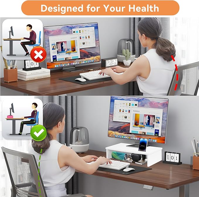 21" Monitor Stand Riser with Phone Holder, Monitor Stand for Desk, Computer Monitor Stand, Desk Shelf for Top of Desk, Desktop Organizer for Laptop, Printer, TV