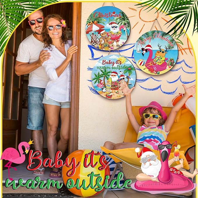 Blosssound 3 Pcs Door Decorations Front Hanging Door Sign Hanging Ornament Wooden Wall Sign Hanger for Celebrations Farmhouse Home Living Room Party Supplies(Tropical)