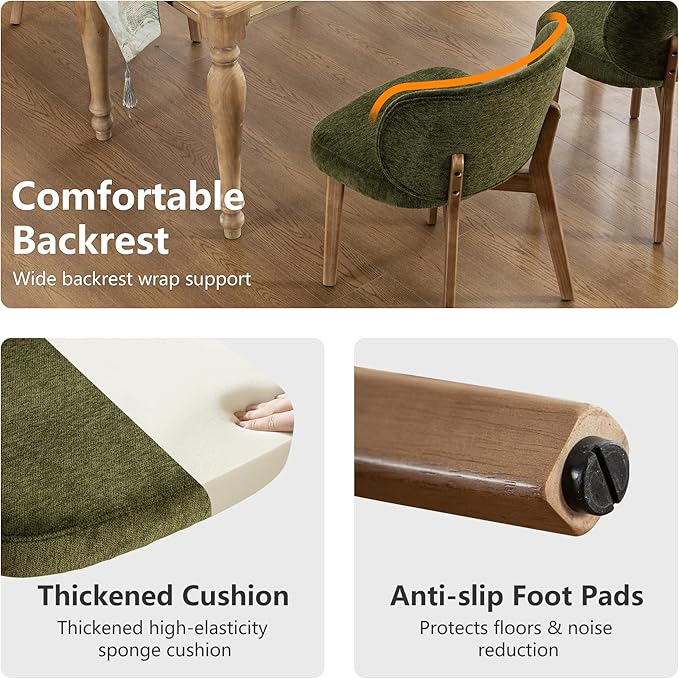 YOUNIKE Dining Chair with High Back Single Mid Century Modern Kitchen Chair Boucle Fabric Upholstered Armless Accent Chair 20" Wide Padded Seat with Wooden Legs for Living Room Bedroom Green