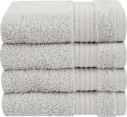Cotton Paradise 100% Cotton Turkish Washcloth Set for Bathroom, 4 Piece Soft Absorbent Small Hand Face Towels Wash Rags, Silver Grey