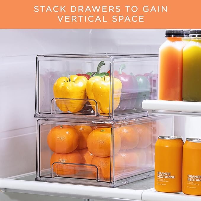 Sorbus Large Clear Storage Drawers (2 Pack) – Stackable Pull-Out Storage Bins with Handles, Slide Out Organizer Drawers for Pantry, Fridge, Kitchen – Stackable Acrylic Storage Bins