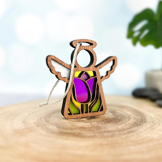 Tulip Ornament - Pink Flower Decorations - Tiered Tray Decor - Unique Christmas Tree Decorations - Sister Birthday Gift Ideas - Wooden - 3.5" (H)