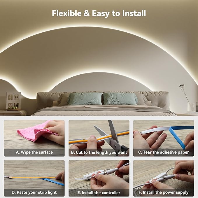 PAUTIX COB LED Strip Light 32.8ft,Engineering Level UL Listed Natural White 4000K,CRI93+ Super Bright High Lumen,Dimmable 24V Flexible LED Tape Light with RF Remote,for Home&Office Decor DIY Lighting