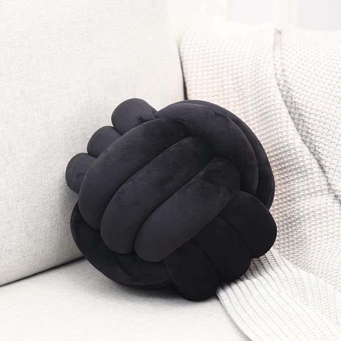 Petrella Knot Pillow Ball Round Throw Pillows Home Decor Cushion Decorative Aesthetic Throw Pillows,Black 13inch