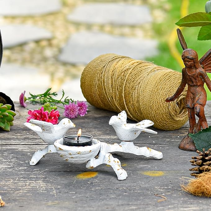 Sungmor Vintage Cast Iron Tealight Candle Holder, Lovely & Beautiful Birds Nest Design, Unique Tabletop Shelf Home Decor Pieces, Small Birds Statue Candle Holders Coffee Table Centerpieces Decor