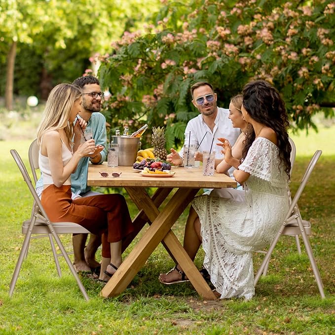 4 Pack Folding Chairs with Cushion – Padded Memory Foam Khaki Seating Space-Saving Foldable Chairs for Indoor Outdoor Weddings, Parties, Backyard & Office Events (Khaki, 4 Pack)