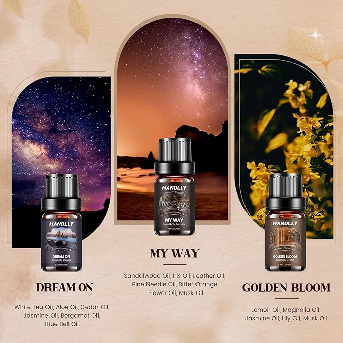 Hotel Diffuser Oils Gift Set - 6x10ML Luxury Hotel Scent Essential Oils Set for Diffuser, Candle Making - Premium Fragrance Oil, My Way, Ember, Dream On, Serene Coast, Midnight Velvet, Golden Bloom