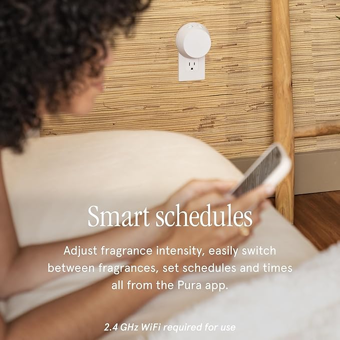 Pura Smart Home Fragrance Device Starter Set - Pura 4 - Scent Diffuser for Home - Includes Fragrance Aroma Diffuser - Square Box, Milk and Washed Cotton Scent Refills