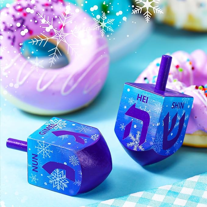 2 Pcs Hanukkah Dreidels Game Toy Extra Large Wooden Dreidel for Hanukkah Decoration with English Transliteration, Forever Spinning Tops Party Favors(Snowflake)