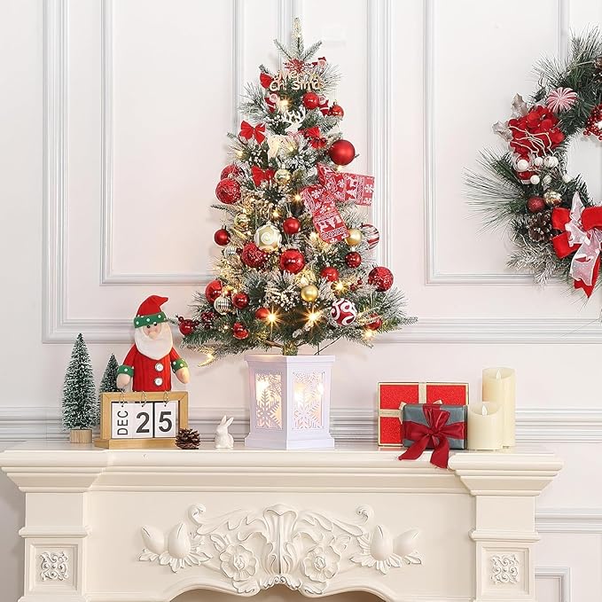 3 Ft Pre-Lit Christmas Tree, Artificial Christmas Trees with Lighting, Xmas Trees with 78 Led Lights, Christmas Decoration for Home, Office, Easy Assembly