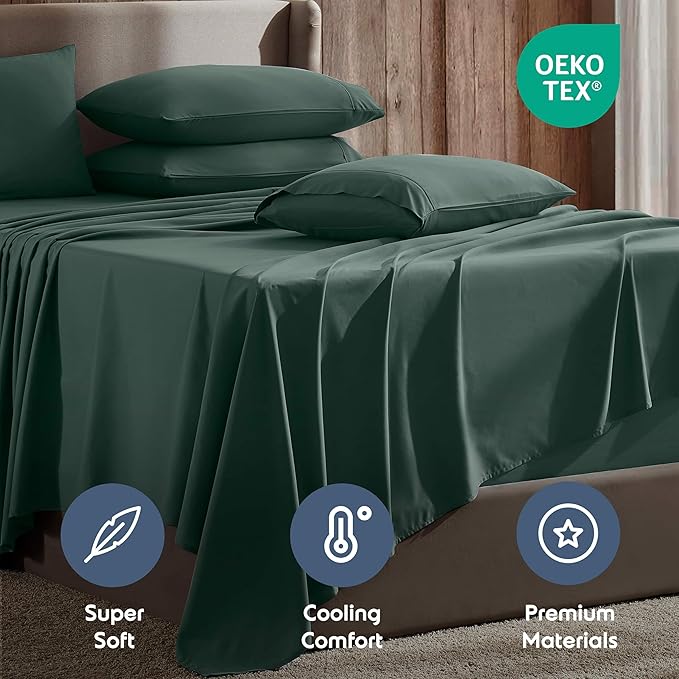Nestl Extra Deep King Sheet Set - 6 Piece Breathable & Cooling Sheets - Hotel Luxury Bedding Set w/18-24 Inch Deep Pockets - Easy & Secure Fit - Super Soft, Wrinkle Free & Comfy - Forest Green