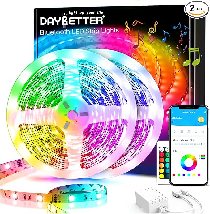 DAYBETTER 100Ft Smart Led Lights,5050 RGB Led Strip Lights Kits with Remote, App Control Timer Schedule Led Music Strip Lights(2 Rolls of 50ft)