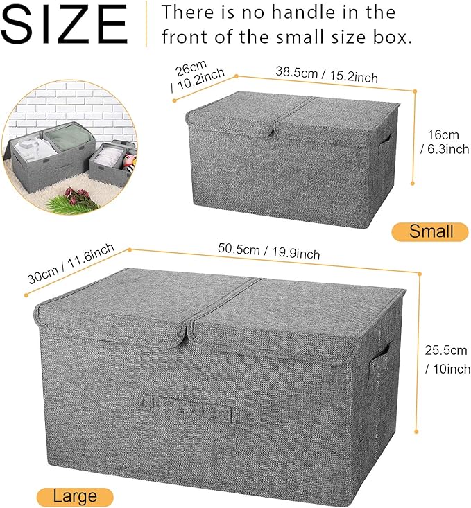 2 Pack Large Storage Boxes with Lids and Handles, Collapsible Linen Storage Bins Organizer Containers Baskets Cube with Removable Divider for Home Bedroom Closet Office (Green, Large)