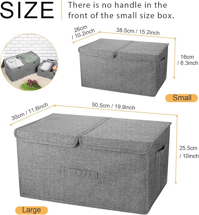 2 Pack Large Storage Boxes with Lids and Handles, Collapsible Linen Storage Bins Organizer Containers Baskets Cube with Removable Divider for Home Bedroom Closet Office (Pink, Small)