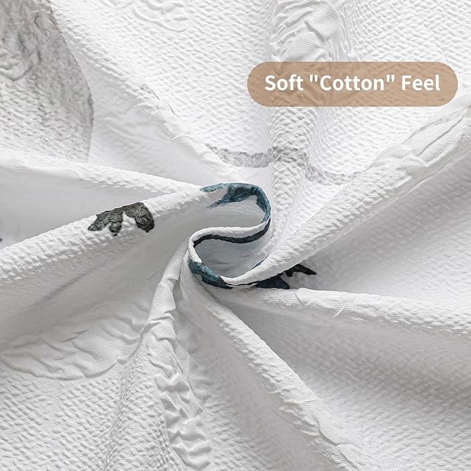 QiyI Floral Shower Curtain, 3D Embossed Butterflies Flower Bathroom Curtain, Watercolor Grey Daisy Minimalist White Cloth Bath Curtain, Waterproof Fabric Soft Shower Curtain Set with Hooks, 72x72