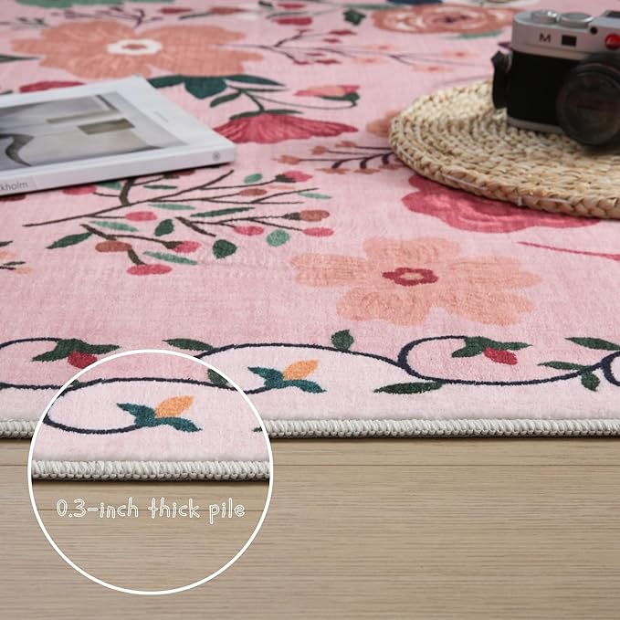 Rugcomf Runner Rug for Hallways Kitchen Rug Non Slip 2'x 6' Washable Rugs with Rubber Backing Soft Floral Carpet Runner for Hallways, Kitchen, Laundry, Bedroom, Bathroom(Pink)