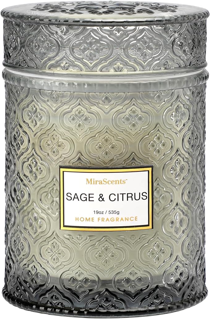 Sage & Citrus Scented Candles, Large Natural Soy Candle, 88 Hours Burning Time, Decorative Candles in Glass, Aromatherapy Candle Gift for Women, 19oz