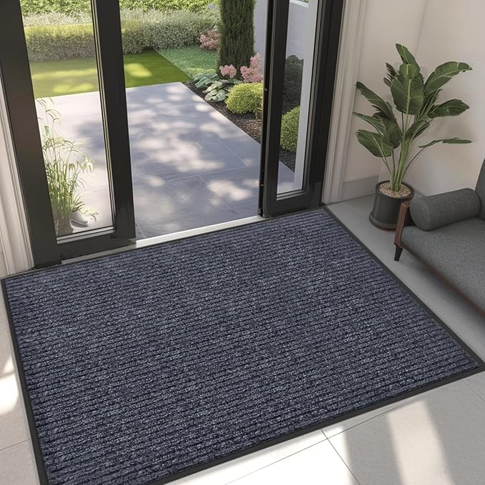 CHICHIC 4'x6' Indoor Outdoor Heavy Duty Door mat, Welcome Front Door Mat for Home Entrance, Super Water Absorbent Large Commercial Floor Mats, Non Slip Rubber Back Entryway Rugs for Garage (Grey)