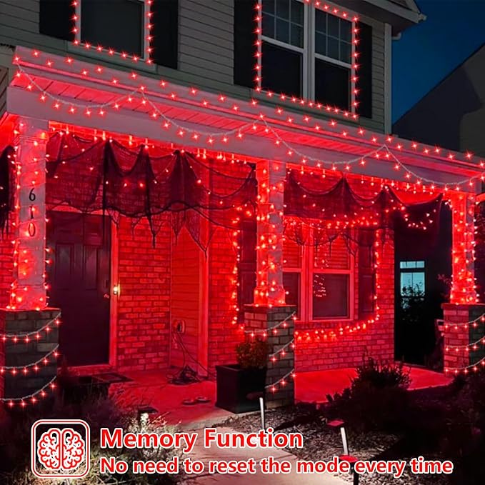 YEGUO 165ft 500 LED Halloween Lights Outdoor Waterproof, Red String Lights Indoor Plug in, 8 Modes Clear Wire for Halloween Holiday Home Tree Garden Patio Decor