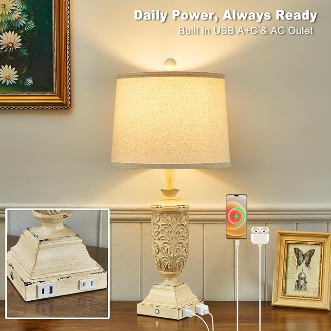 26.5" Farmhouse Table Lamp Set of 2, 3-Way Dimmable Touch Control Bedside Lamps Vintage Rustic Side Table Nightstand Lamps for Bedroom Living Room Study Room