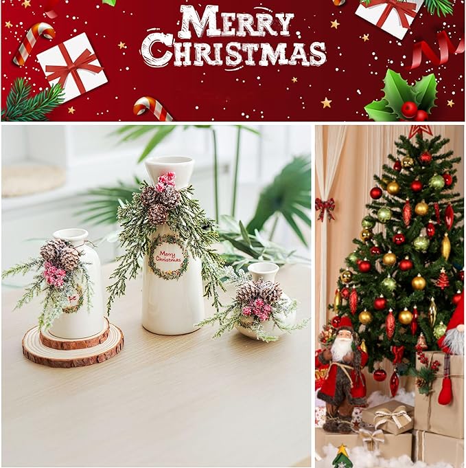 Christmas Vases Set 3, Ceramic Vase with Pine Branches and Pinecones Xmas Decorations Dinner Table Party Living Room Bedroom Decor