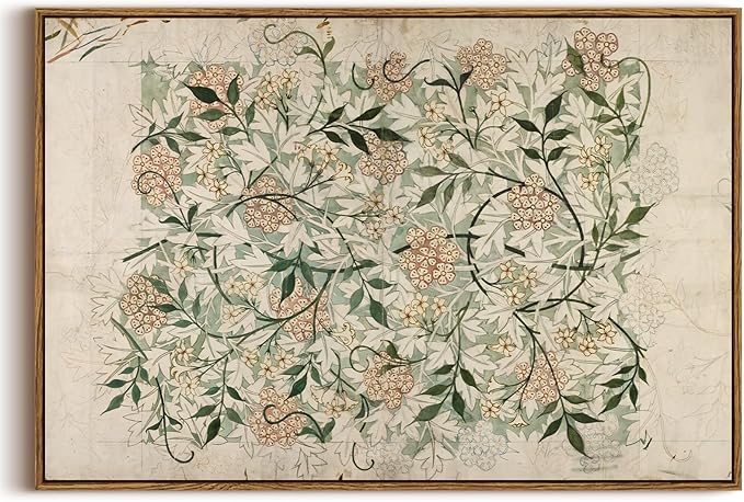 KISSFOX Vintage Floral Framed Wall Art Boho Green Beige Botanical Mandala Canvas Wall Art William Morris Farmhouse Natural Paintings Artwork Rustic Art Prints For Bedroom Bathroom Living Room