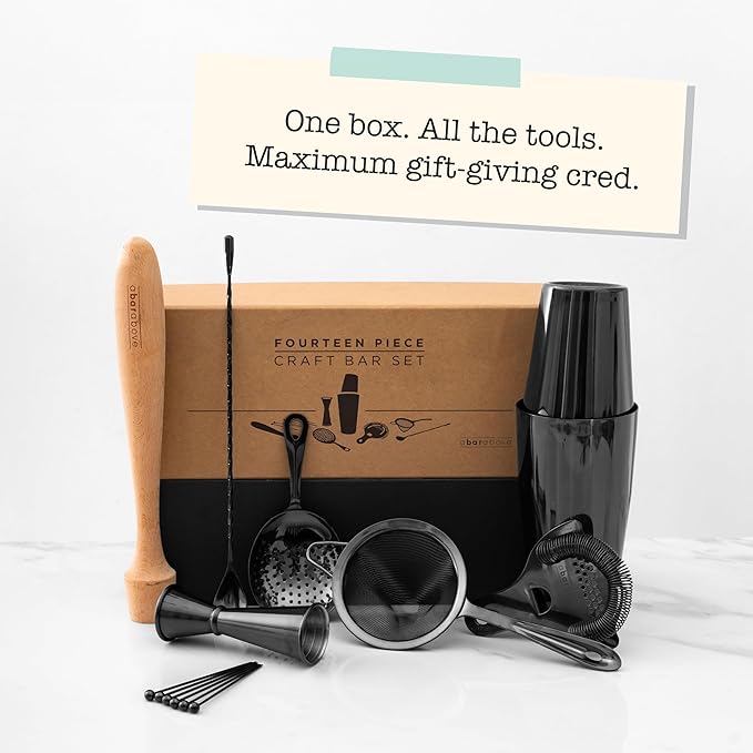 A Bar Above 14-Piece Gold Bartender Kit, Premium Gold-Plated Stainless Steel Barware Gift Set for Home and Professional Use, Includes Cocktail Shaker, Jigger, Strainers, Muddler, Picks, Spoon